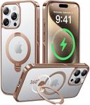 CASEKOO Desert Titanium for iPhone 15 Pro Max Case with 360° Spin Magnetic Stand [Compatible with Magsafe][16FT Military Protection] Polished for iPhone 15 ProMax Case with Stand Ring 6.7'', Rose Gold