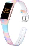 Zitel® Bands Compatible with Fitbit Charge 4 / Charge 3 / Charge 3 SE Straps for Women Girls, Slim Soft Silicone Printed Fadeless Pattern Stylish Bands - Small, Colorful Pink