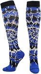 MadSportsStuff Crazy Tie Dye Socks Over the Calf (Royal/Black/White, Large)