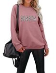 LACOZY Women Mom Letter Print Long Sleeve Sweatshirt Fall Round Neck Pink Ribbed Pullover Casual Loose Top XL