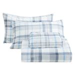 Softan Twin Micro Fleece Sheets Set, 3-Piece Twin Size Bed Sheet Set, Plush Velvet Fleece Sheet Set with 15" Deep Pocket Fitted Sheet, Flat Sheet, 1 Pillowcase, Soft and Warm, Grey Blue Plaid