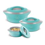 MILTON Royal Jr. Set of 3 Serving Casserole Double Walled Inner Stainless Steel, (410 ml, 830 ml, 1270 ml), PU Insulated Kitchen Hot Pot, Keeps Food hot & Fresh for Roti, Biryani, Blue