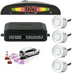 Multibao Car Auto Vehicle Reverse Backup Radar System with 4 Parking Sensors Distance Detection + LED Distance Display + Sound Warning - White