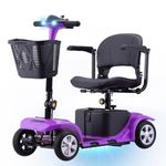 Mobility Scooter for Adults, Senior, Skmc 4 Wheels Electric Powered Chargeable Device for Travel, Lightweight and Portable, with LED Headlights and Basket, Charger Included, Red/Blue (Purple)