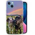 NINGPIYAYA Compatible with iPhone 14 Case - Rainbow Cute Grassland Cow Boho Country Farm Phone Case Slim Soft TPU Shockproof Protective Cover Case