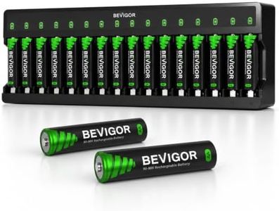 BEVIGOR Rechargeable AA Batteries with Charger, 18 Pack 2800mAh High Capacity Ni-MH Double A Batteries with Smart 16 Bay Smart Battery Charger, USB Fast Charging