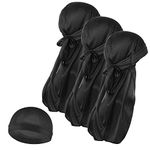 Molain Men 3 Pieces Silk Wave Cap and 1Pcs Silky Durag Caps with Long Tail Headwraps Elastic Durags Soft Breathable Silky Stocking Wave Hair Cap Perfect for 360/720 Waves (Black)