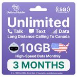 USA Prepaid Sim Card (Uses T-Mobile), Unlimited Talk, Text, Data & 10GB High-Speed Data, Quick Activation, Reloadable, Easy to Use, Jethro Mobile US SIM Card for Canadian Travelers (3 Month)