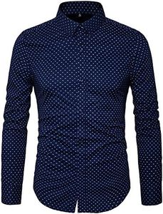 MUSE FATH Men’s Button Down Dress Shirt-Cotton Casual Long Sleeve Shirt-Party Dress Shirt-Navy Blue-XL