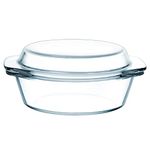 Glass Casserole Dish with Lid, 1L (16cm) Glass Round Casserole Dish Oven Proof, Glass Casserole Dish High Resistance, Glass Round Casserole Dish with Lid and Handles(S-1L)