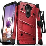 ZIZO Bolt Series LG Stylo 4 Case Military Grade Drop Tested with Tempered Glass Screen Protector, Holster, Kickstand RED Black
