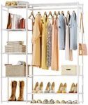 Neprock Clothing Racks for Hanging Clothes with Shelves, Portable Closet System Organizer Garment Rack for Clothes Storage, Metal Free Standing Wardrobe Clothes Organizer(White)