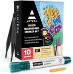 ARTEZA Glass Board Dry Erase Markers, Pack of 10 Colors Glass Markers, Low-Odor Ink, Erasable Mirror Window Markers, Office Supplies for Whiteboards,