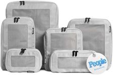 Aerotrunk Compression Packing Cubes for Travel - Luggage Organizer Bags - Double Zipper Packing Cubes for Suitcases (6-Pack, Light Grey)