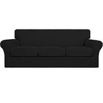 Easy-Going 4 Pieces Couch Covers for 3 Cushion Couch Stretch Sofa Slipcover Proof Fitted Furniture Protector Spandex Sofa Cover Washable Furniture Protector for Pets, Kids (Large, Black)