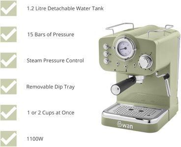 Swan Retro Espresso Machine – Green Coffee Maker