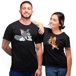 ROYAL DJ FASHION Unisex Cotton Tom Sledge Printed Couples Matching T-Shirts | Lovers T-Shirt | Round Neck | Full Sleeve | (Pack of 2) | Black | Men - L | Women - L