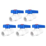 sourcing map Ball Valve, G1/2 Female Thread PVC Valve for Aquarium Setup, Sump Pump, Pool, Garden Sprinkler White Blue 5Pcs