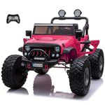 VOLTZ TOYS 2 Seater Ride on Car, 24V Lifted Monster Jeep Electric Car for Kids, Battery Powered Ride-on Truck with Leather Seat, Remote Control, EVA Tires, LED Lights and MP3 Player (24V Pink)