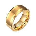 Promise Ring for Best Friends, Tungsten Classic 8MM Plain Band Beveled Edges Ring for Men, Gold, Size R 1/2