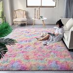 DweIke Fluffy Modern Area Rugs for Living Room Bedroom, 4x6 ft Plush High Pile Rainbow Rug for Kids Girls Room Nursery Home Decor, Upgrade Non-Slip Girls Bedroom Soft Indoor Rug, Rainbow