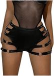 OYOANGLE Women's Buckle Cut Out Side Low Waisted Mini Shorts Skinny Hot Pants Rave Booty Shorts Black Medium