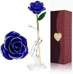 Gold Dipped Rose,24k Gold Plated Rose with Transparent Stand,Real Long Stem Eternity Rose Flower Romantic Gifts for Her,Mom,Wife,Girlfriend,Women,Anniversary,Mothers Day,Birthday,Valentine's Day