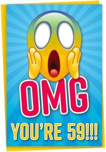 Divertida tarjeta de cumpleaños 59 para amigo, OMG You're 59 Screaming Emoticon, Getting Old Card, tarjeta de cumpleaños para hermana, tarjeta de cumpleaños para hermano, tarjeta para él o ella