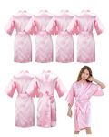 ALHAVONE 6 Pieces Girls Kids Silky Satin Solid Color Short Kimono Robes for Wedding Birthday Party Spa, Pink, 14