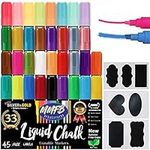 MMFB Arts & Crafts Chalk Marker Set – 33 Pack of 5mm, Washable, Liquid Chalkboard Markers w/Reversible Nibs for Non-Porous Surfaces - Includes 45 Labels