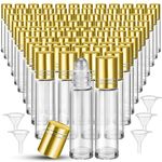 Sumind 150 Pcs 10 ml Essential Oil Roller Bottles Glass Roller Bottles with Stainless Steel Roller Balls and Cap Perfume Refillable Empty Roll on Bottles with 5 Funnels for Travel (Gold)