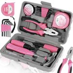 Pink Tool Kit—13Pcs Household DIY Hand Tool Set Multi-Purpose Home Repair Tool Box Include Hammer Allen Key Set Electrical Tape Screwdriver Test Pen Plier Bits(13pcs)