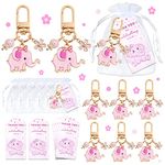 BUYWUMORE 12 Sets Baby Shower Pink Elephant Keychains It's a Girl Return Favor for Guests with Flower Sweets White Organza Bags and Thank You Tags Elephant Theme Party for Kids Party Supplies (Girl)