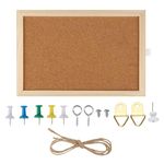 Cork Board, 30x20cm Cork Notice Board with Wooden Frame, Natural Cork Surface Bulletin Board with Notice Board Pins Hemp Rope, Eco-Friendly Pin Board Notice Board with Screw for Office School