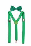 Men's Classic Solid Suspenders Matching Bow Tie Set Braces (Green)