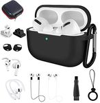 for Airpods Pro Case Black, 12in1 Kit Silicone Accessory Set Protective Cover for AirPods Pro with Watch Band Holder/Ear Hook/Ear Hangers/Ear Tip/Strap/Ring/Keychain/Brush/Carrying Box