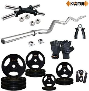 Kore K-PRO-20KGCOMBO3-WB-SL Professional 20 KG Combo 3-WB Home Gym Set with Metal Integrated Rubber Plates, (Black)