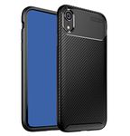 ZSCHAO for iPhone XR Case Carbon Fiber Silicone Slim Fit Thin +Tempered Glass Screen Protector Shockproof Compatible with iPhone XR Tough Light Case Cover Shell Skin Bumper Black