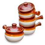 Sheffield Home French Onion Soup Crocks - Set of 4, 18oz Stoneware Pots with Lid and Large Handle, Ideal for Soup, Chili, and Stew - Oven, Microwave, and Dishwasher Safe