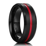 King Will Thin Red Groove Black Brushed Tungsten Carbide Wedding Band Ring for Mens Women Comfort Fit 9