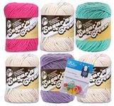 Lily Sugar'n Cream 100% Cotton Yarn 6-Pack Bundle with Bella's Crafts Stitch Markers (Potpourri Mix)