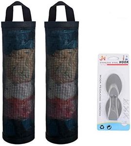 Mesh Garbage Bag Sulimy Plastic Bag Holder Dispensers 2pcs Folding Hanging Storage Bag Trash bags Holder Organizer Recycling Grocery Pocket Containers with 2 Hooks for Home and Kitchen Black