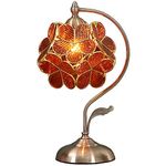 Bieye L30751 Cherry Blossom Tiffany Style Stained Glass Table Lamp with 8-inch Wide Floral Lampshade Vintage Brass Base (Textured Transparent Brown)