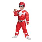 DISGUISE Official Red Power Rangers Costume Kids Toddler with Muscle Padding, Power Ranger Fancy Dress Up Outfit Suit for Children, Costumes for Boys XS