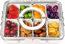 TOGGOT Divided Serving Tray with Lid and Handle - Portable Snackle Box Charcuterie Container, Clear Snack Platter Organizer for Fruits, Candy, Nuts, Snacks - Ideal for Party, Travel & Picnics