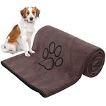KinHwa Microfiber Dog Towel Super Absorbent Pet Bath Towel Large Size for All Dogs and Cats with Embroidered Paw Print (30inchx50inch, Brown)