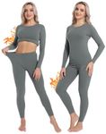 INNERSY Ladies Thermal Underwear Set Womens Thermals Top and Bottoms Ski Base Layer Winter (M, Grey)