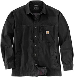 Carhartt Men's Long-Sleeved Fleece Lined Snap Front Shirt, black, Large Plus