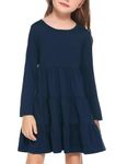 Arshiner Girl Long Sleeve Dress Tiered Ruffle Swing Tunic Shirt Dress Navy Blue