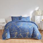 HAVOP Bedspread King Size Blue Quilted Bedspread Gold Marble Printed Luxury Soft Microfiber Bedspreads Coverlet All Season Bedding Set